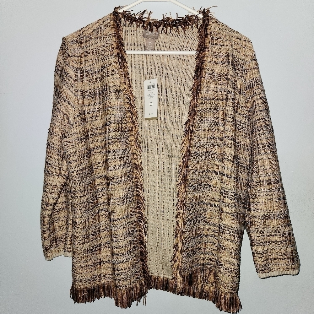 Chico's Tweed Open Front Women's Fringe Jacket Size 0 Lizanne
